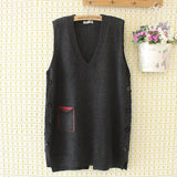 Womens Sweater Vest Plus Size 4xl Loose Solid V-Neck Side Button Slit Pocket Knitting Pullover Curve Sleeveless Jumper E2-0501