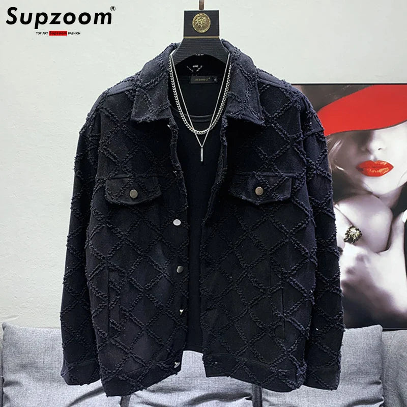 Supzoom 2022 New Arrival Top Fashion Men Casual Denim Jeans Single Breasted Cotton Solid Turn-down Collar Short Bomber Jacket