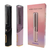 Portable Wireless Electric Hair Brush Heating Hair Straightener  2 IN 1 Home Travel Womem Anti-scalding Hair Straight Curly Comb