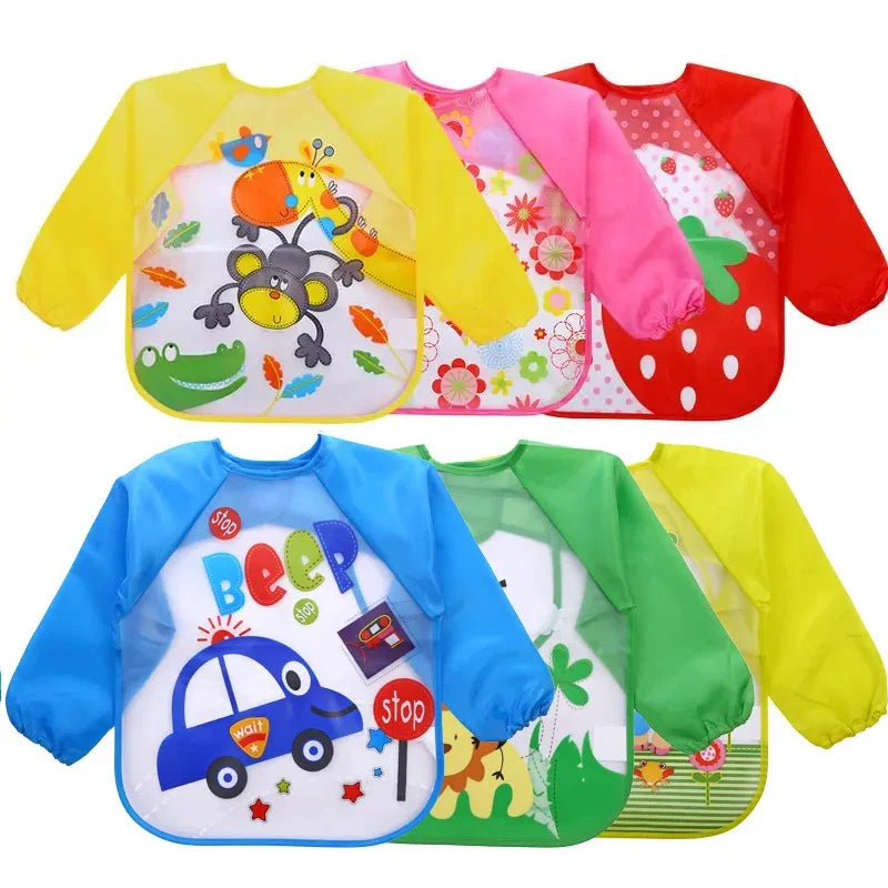 Baby Bibs New Cute Children Baby Stuff Toddler Waterproof Long Sleeve Art Smock Feeding Bib Apron for Kids 0-6 Years