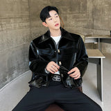 IEFB Elegance Men's Jackets Autumn New Trendy Male Clothing Personality Shiny Leather Short Coat Korean Style Luxury Tops 9C1608