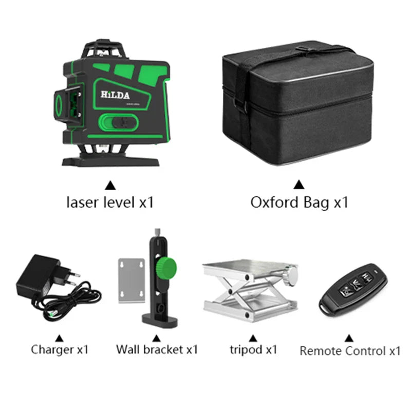 HILDA 12/16 Lines 3/4D Laser Level Level Self-Leveling 360 Horizontal And Vertical Cross Super Powerful Green Laser Level