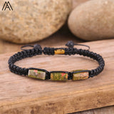 Natural Black Tourmaline Nugget Beads Cord Knotted Braid Bracelet Adjustable Women Black Lava Stone Woven Bracelet