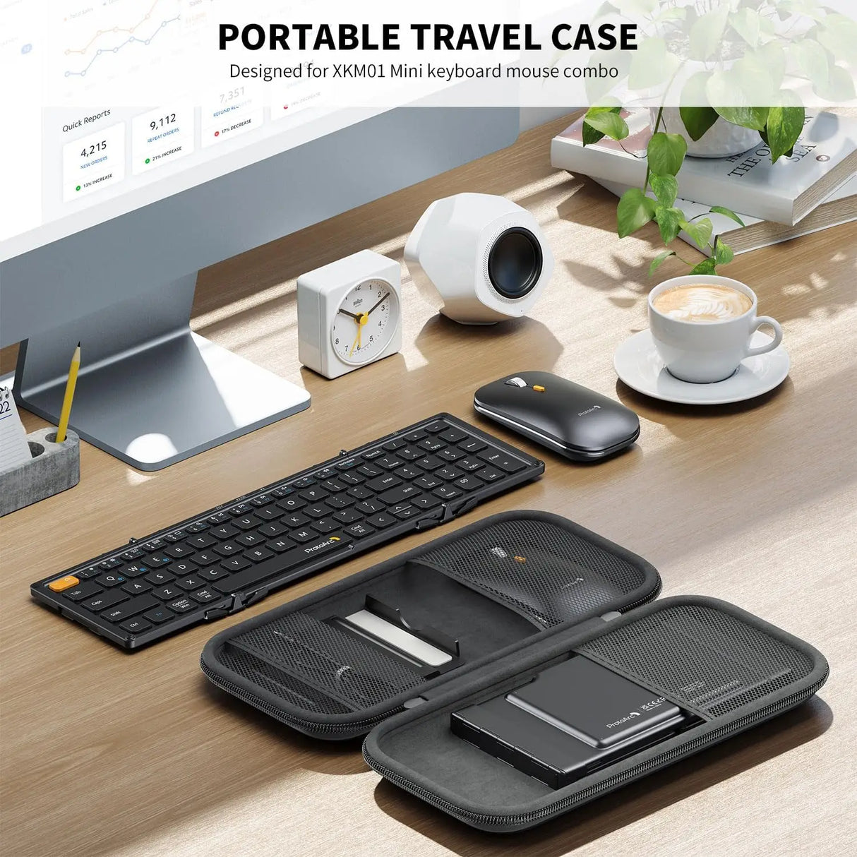 ProtoArc XKM01 Folding Keyboard Mouse Set Portable Bluetooth Wireless Keyboards Mice for iPad iPhone Mac Android Windows iOS