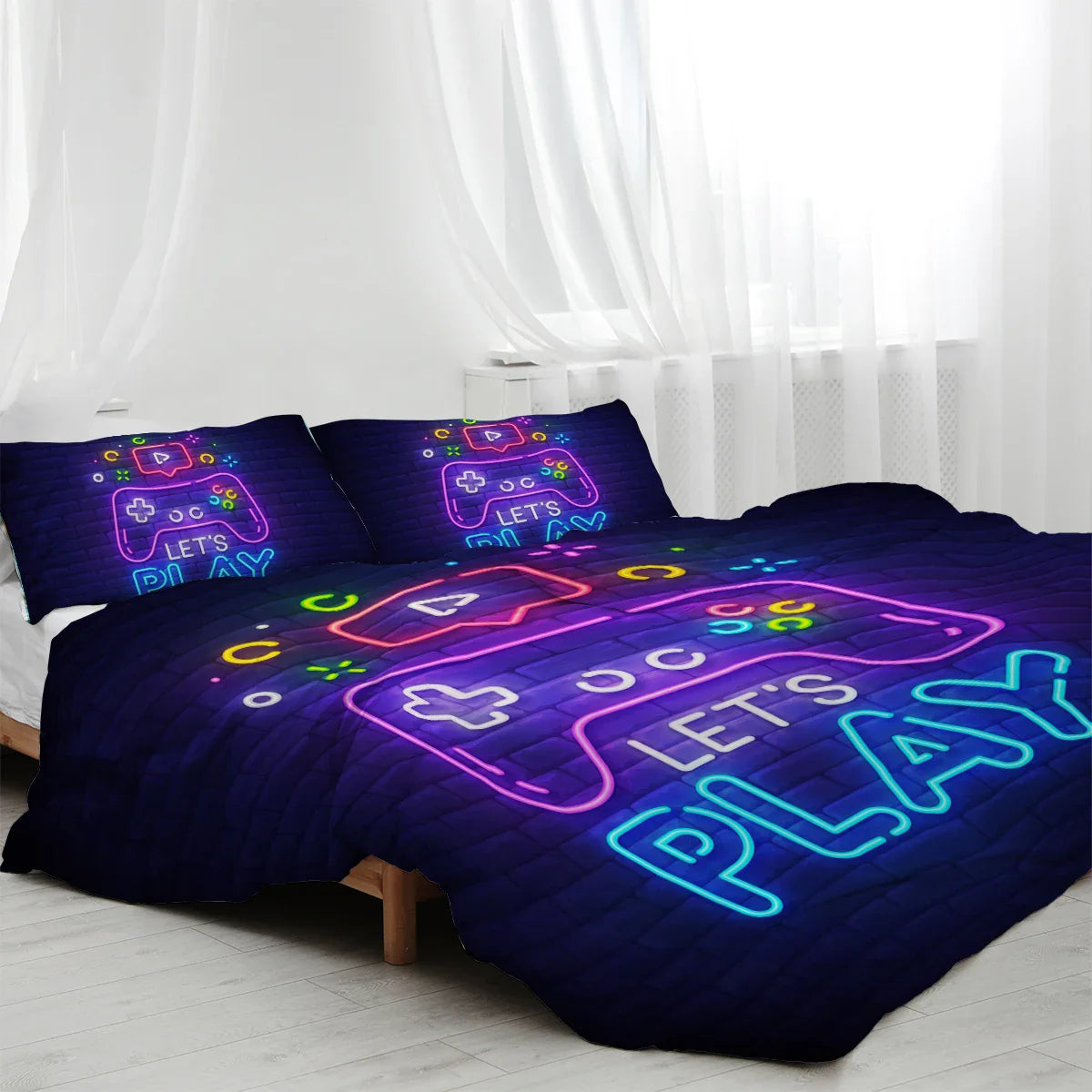 Gaming Bedding Sets for Teens Boys Video Games Comforter Cover Set Decorative 3 Piece Duvet Cover with 2 Pillow Shams