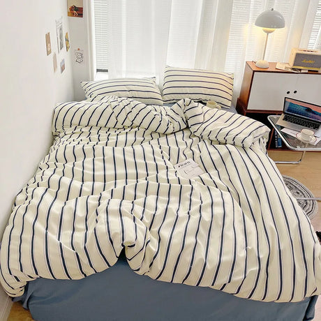 3PCS Bedding Set Nordic Colorful Striped Printing Duvet Cover And Sheet  Adult Single Double Queen Comforter Sets 200x230cm