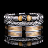 3pcs Set Men Bracelet Stainless Steel Handmade Rope Bangles Men Skull Bracelets with Tigereye Natural Stone Gift Accessories