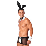 Mens Waiter Tuxedo Lingerie Sexy Cosplay Costume Role Play Uniform See Through Briefs Underwear with Bunny Ears Headband Collar