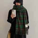 Retro Plaid Cashmere Womens Scarf Winter Thick Warm Solid Cape Wraps Female bandana pashmina long tassel female foulard