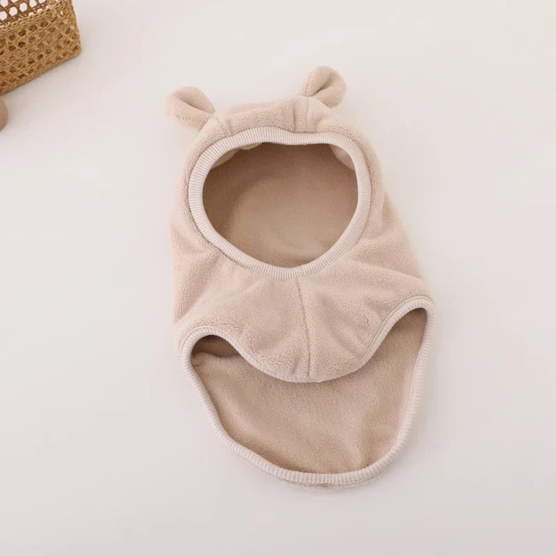 Winter Cartoon Bear Ear Baby One-Piece Hat Kids Warm Ear Protection Cap for Boy Girl Windproof Hood Beanies Plush Balaclava Hat