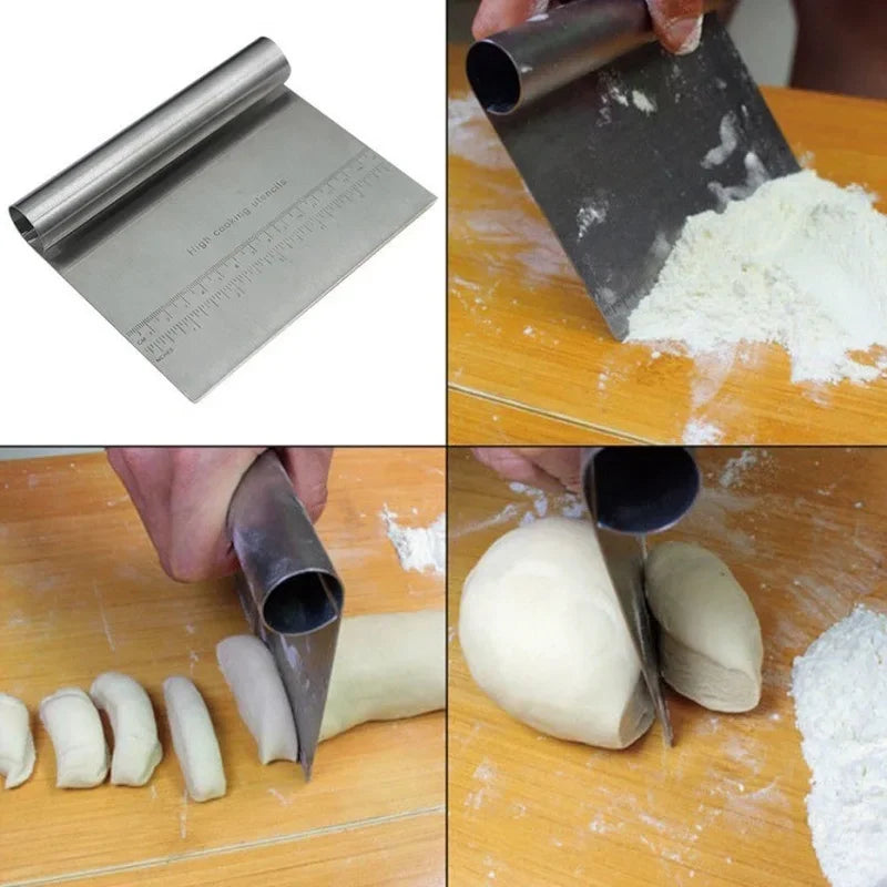 Stainless Steel Pizza Dough Cutter Pastry Scraper Chopper with Measuring Scale Multipurpose Cake Bread Separator Scale Knife