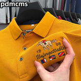 High Quality Luxury Men's Polo Shirt Autumn Lapel Spur Embroidery Long Sleeve 100Cotton Korean Business Leisure Fashion Menswear