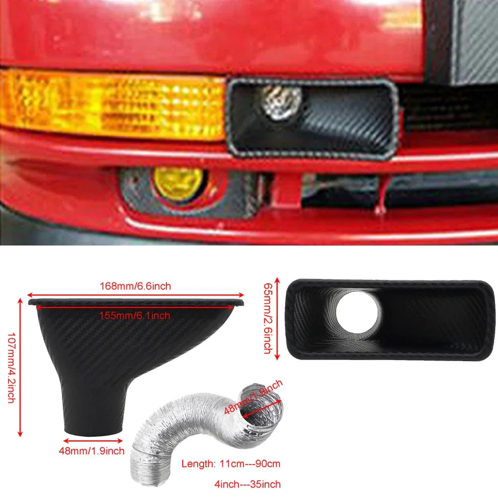 Universal Car Front Bumper admission air  Turbo Air Intake Pipe Kit ABS Turbine Inlet Kit Pipe Air Funnel Carbon Fiber Look