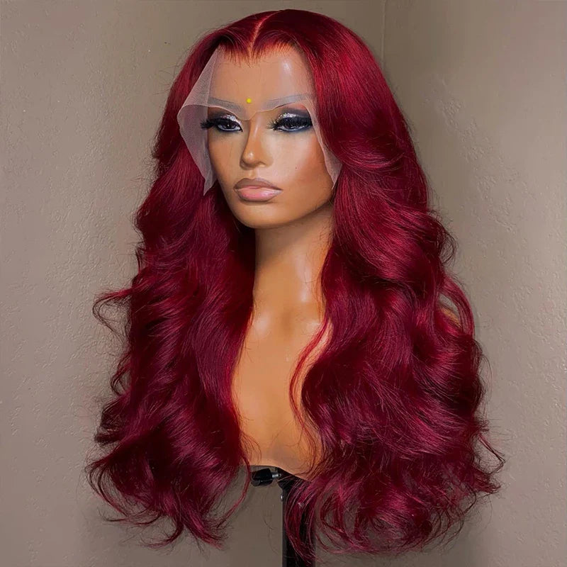 Burgundy 99J 13x6 Body Wave Lace Front Human Hair Wig HD Transparent Lace Frontal Wigs Brazilian Red Colored Remy Wigs for Women