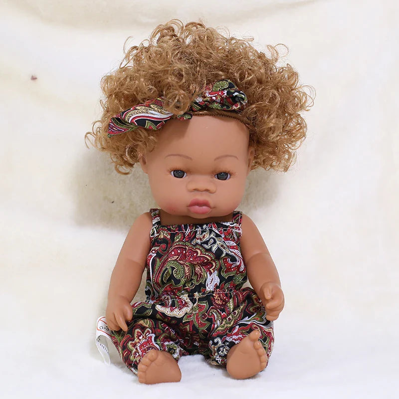 35cm Newborn Reborn African Doll Baby Simulation Soft Vinyl Children Lifelike Toys Christmas Birthday Toys Dolls for Babies