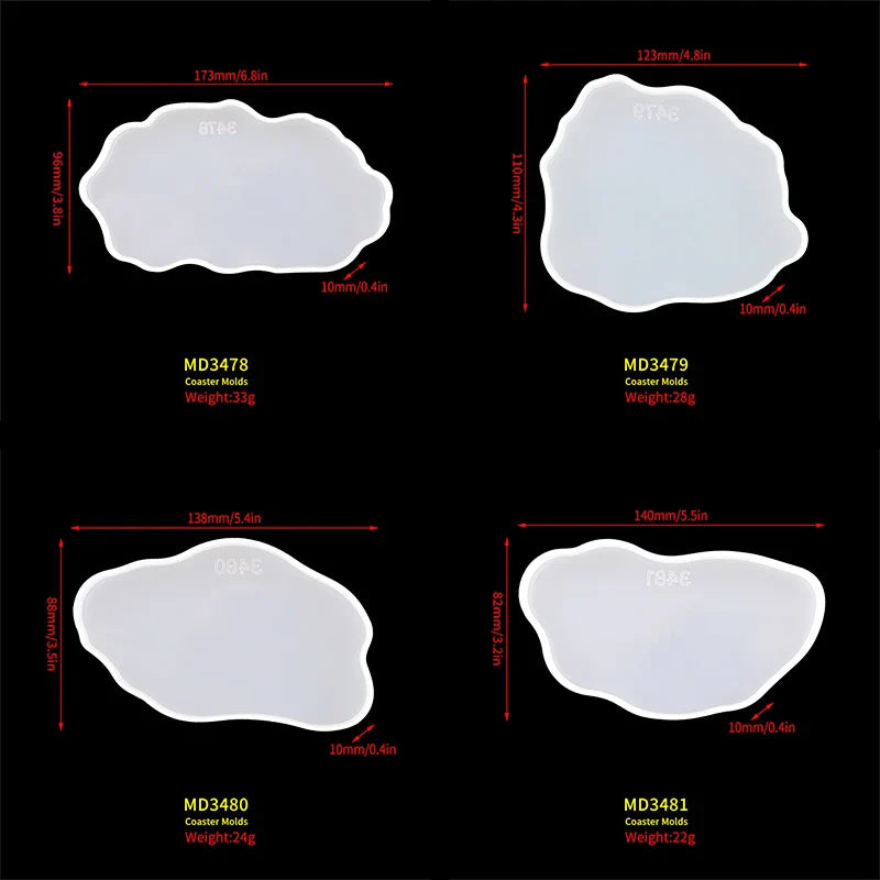 DM403 Irregular Marble Tea Cup Tray Doorplate Silicone Mold Epoxy Resin Agate Sliced Coaster Moules For Table Decoration