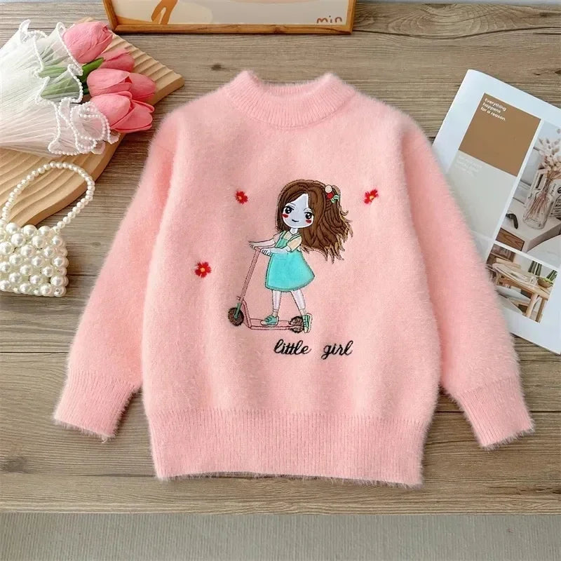 2023 Flower Knit Sweaters Autumn Winter Children's Kids Baby Girls Clothes Thicken Pullover Kids Long Sleeve Sweater