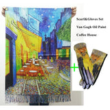 Van Gogh's Oil Painting Cashmere Scarf Women Winter Coffee House Print Wool Shawls and Wraps Ladies Cape Blanket Scarves New