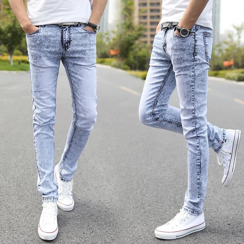 Men's Slim Little Feet Elastic Baggy Jeans Korean Fashion Streetwear Cargo Denim Pants Men Clothing