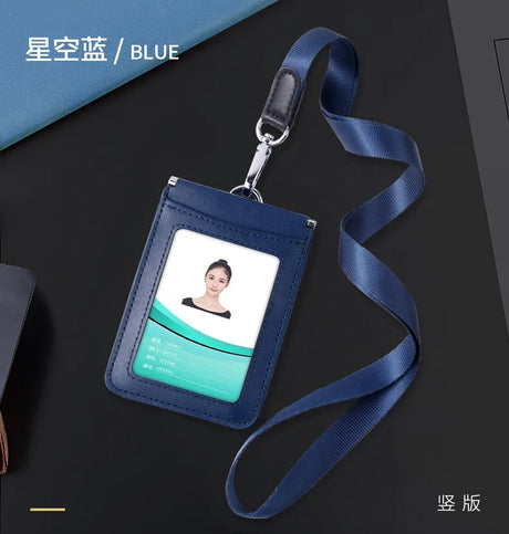 High Quality Genuine Leather ID Badge Holder Access Control Card Holders with Neck Lanyard Office Worker Magnet Hasp Campus Card