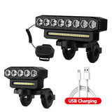 8 LED Bicycle Front Light USB Rechargeable 130dB Cycling Bike Horn Easy to Install 6 Modes Bicycle Bell Light