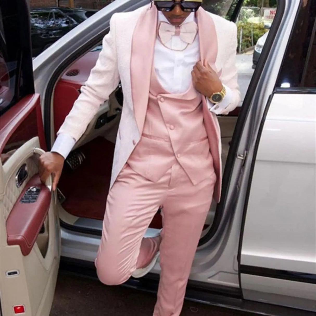 Pale Pink Jaquard Suits for Men 3 Pieces One Button Blazer Tuxedos Suit Set Prom Party Homecoming Student Clothes Coat+Vest+Pant