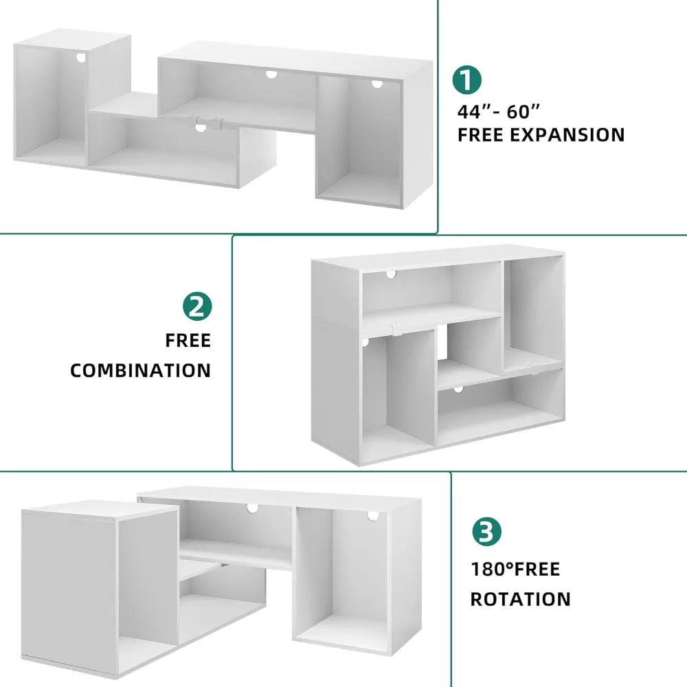 TV cabinet with LED light strip, multifunctional TV stand cabinet with storage partition, easy to organize, sturdy and stable