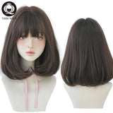 7JHH WIGS Black Short Bob Wig for Girl Daily Wear Synthetic Wig New Style Natural Supple Summer  Heatresistant Wig With Bangs