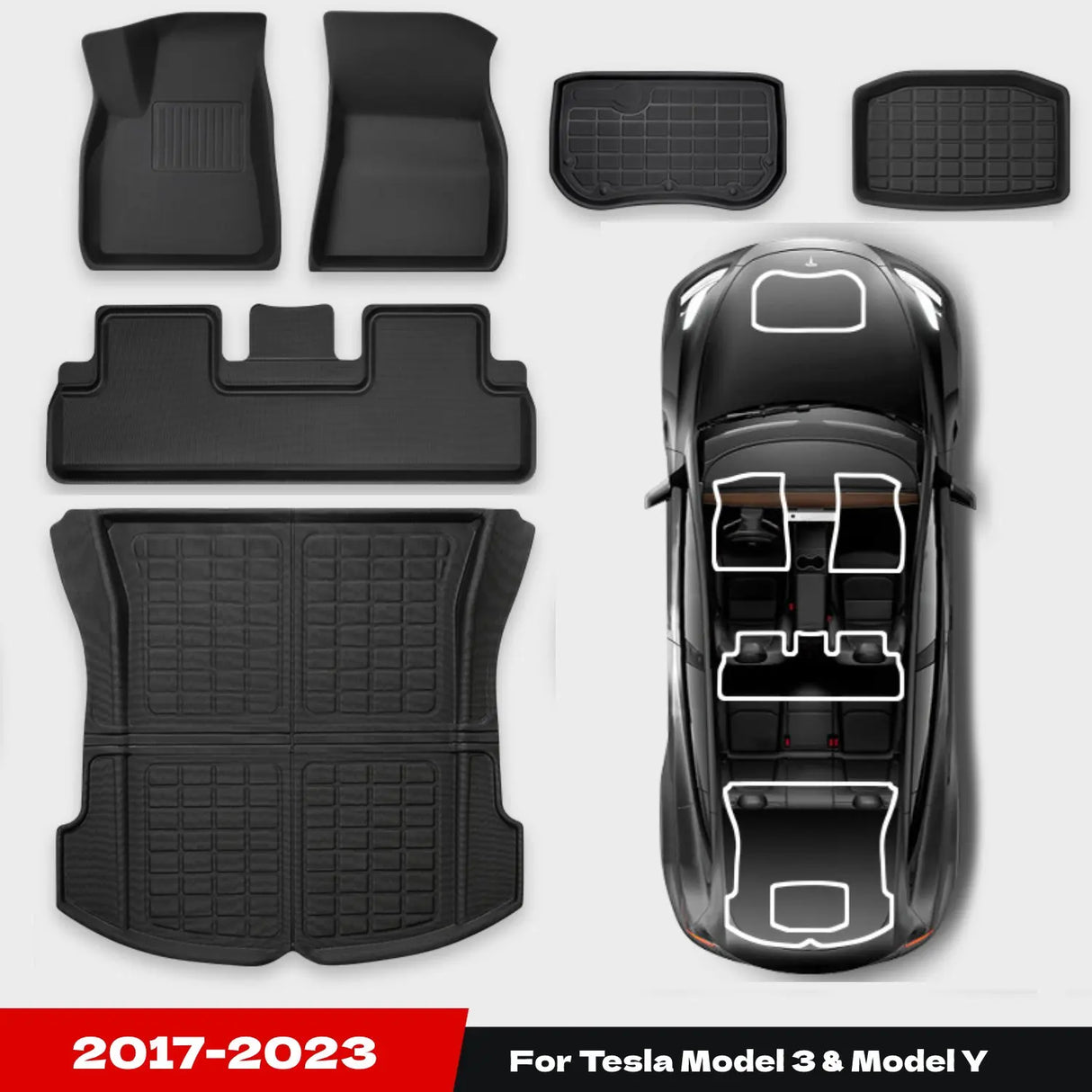 Fits Tesla Model 3 Model Y Floor Mat Luggage Mat Left Hand Drive 2017-2023 Left Right Rudder 4 Seasons Waterproof 3D Floor Liner