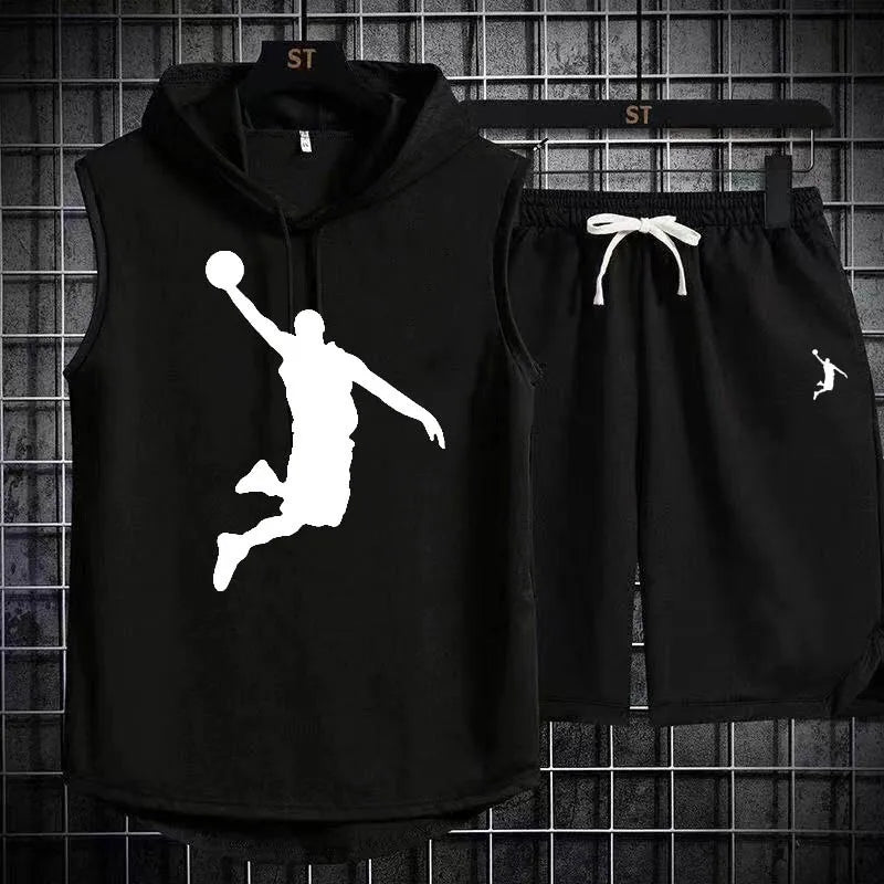 Summer Men's Two Piece Set CasualT-Shirt and Shorts Set Mens Sports Suit Fashion Short Sleeve Tracksuit Hooded T-shirt