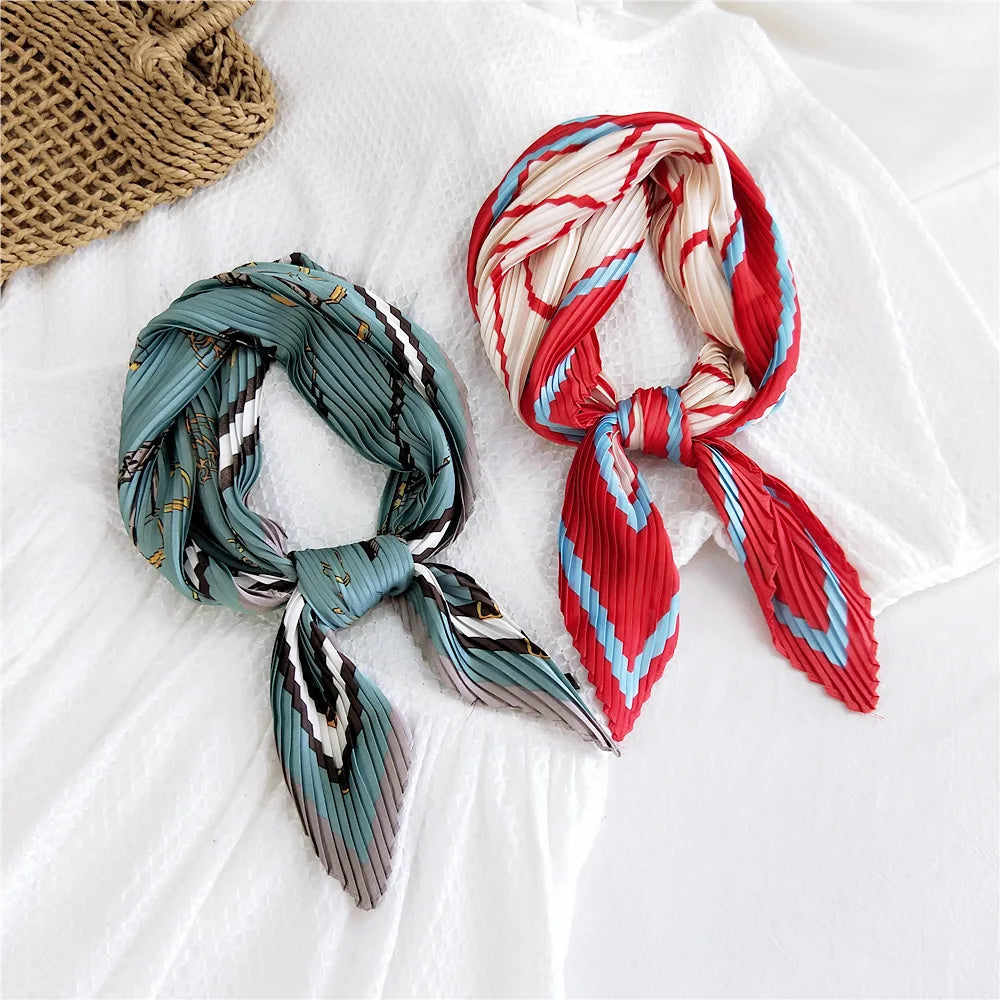 silk scarf women luxury ladies small head scarf wholesale scarves  headwraps pleated chiffon hijabs satin hijabe femme bandanas