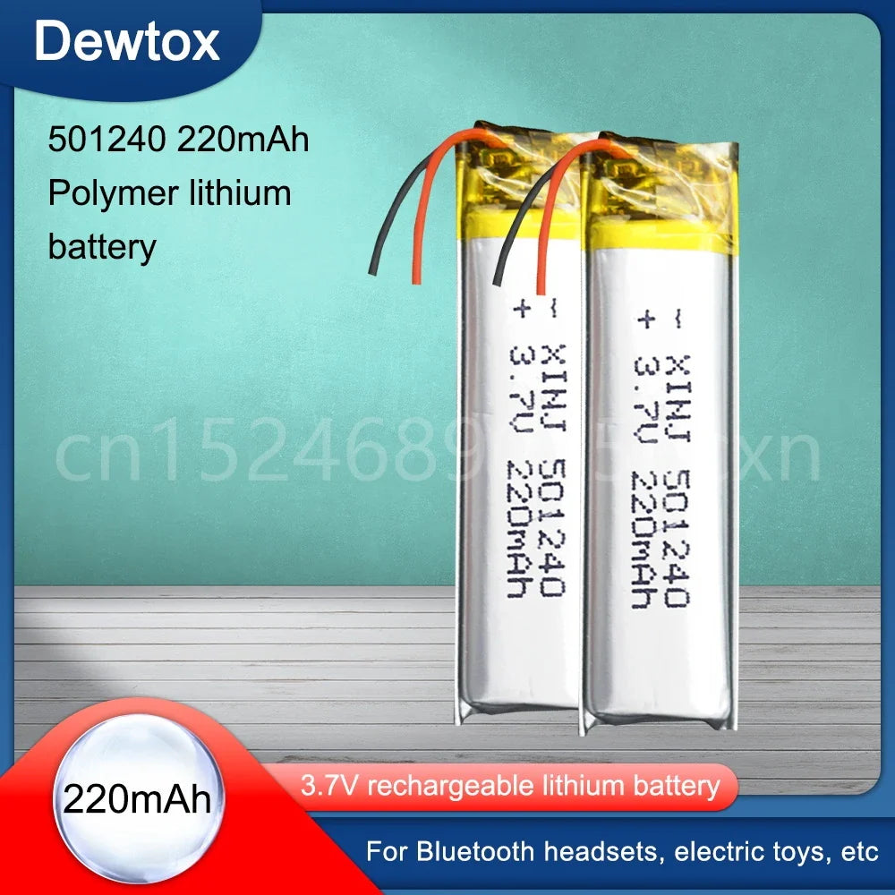 3.7V 220mAh 501240 Battery Li-Polymer Rechargeable Battery 501240 Li Po Lithium Cells for GPS Bluetooth Earphone MP3 MP4 051240