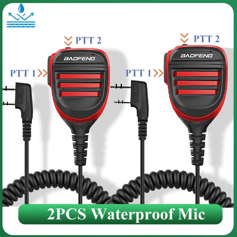 2PCS Baofeng Walkie Talkie Speaker Mic Waterproof PTT Microphone For UV-5RH DM-1701 UV-17 UV-K5 UV-K6 UV18 Pro Radio Accessories