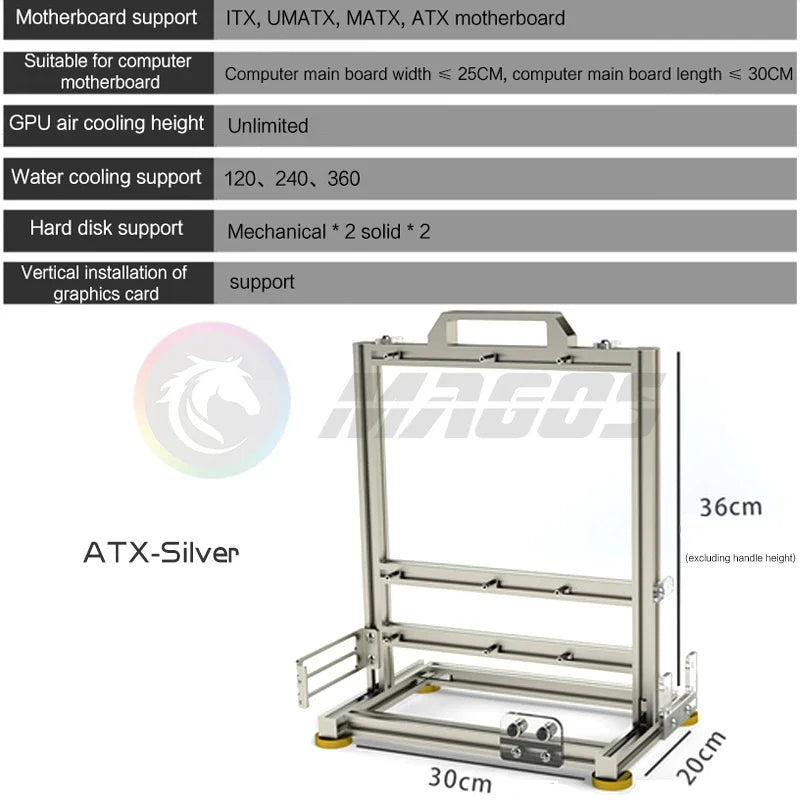 MOD Gamer Cabinet,DIY ITX MATX ATX PC Case Open Frame Rack,Water Cooler Desktop Computer Gaming Chassis Vertical Personality