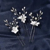 3pcs White Flower U Shaped Hairpin Pearl Elegant Hair Clips Hair Jewelry Accessories For Women Wedding Head Ornaments Hairpins