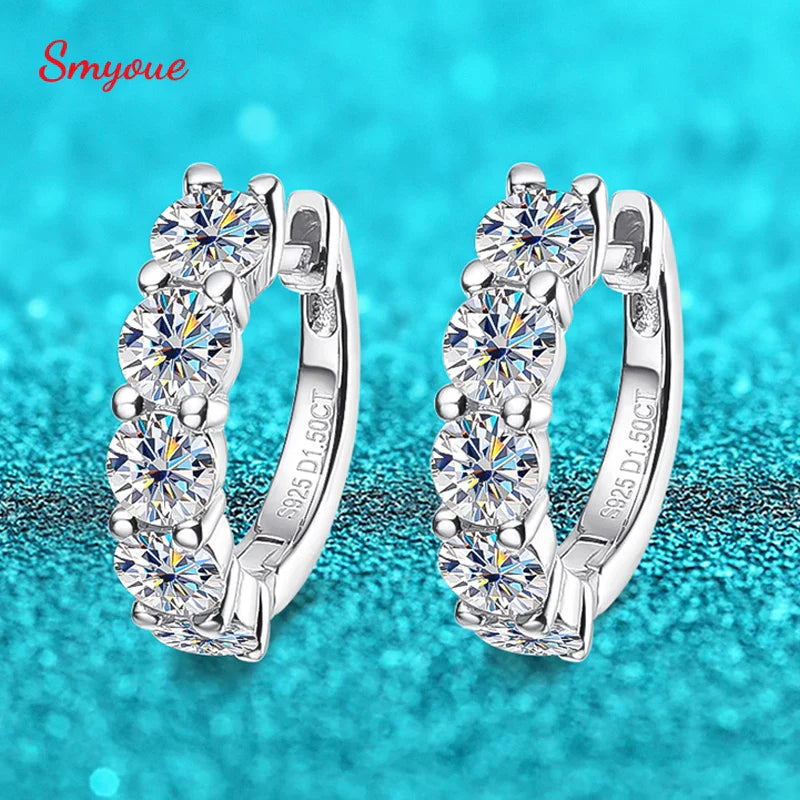 Smyoue 18k 3cttw Moissanite Hoop Earring for Women 4mm Stones D Color Sparkling Created Diamond Earring 100% 925 Sterling Silver