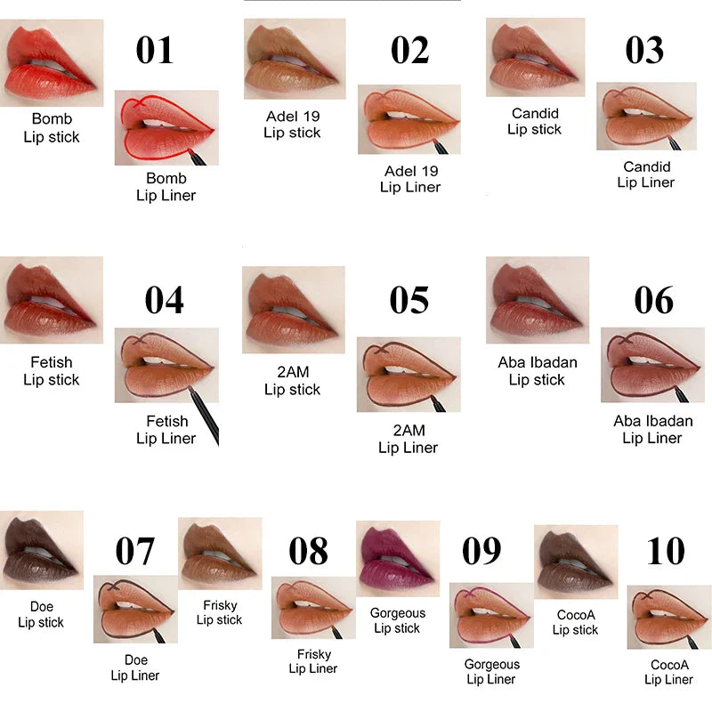 Wholesale Lipgloss Long Lasting Permanent Water Resistant Lipstick Lip Liner Makeup Set Private Label Glossy Matte Lipstick Set