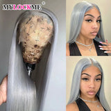 Silver Gray Lace Front Human Hair Wigs Transparent 13x4 Lace Straight Lace Frontal Wig For Wome Remy Wig MYLOCKME