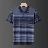 Male Clothes Casual Short Sleeve Polo-Neck Shirt 2023 Summer Fashionable Pockets Spliced Korean Striped Shirt T-shirt for Men