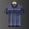 Male Clothes Casual Short Sleeve Polo-Neck Shirt 2023 Summer Fashionable Pockets Spliced Korean Striped Shirt T-shirt for Men