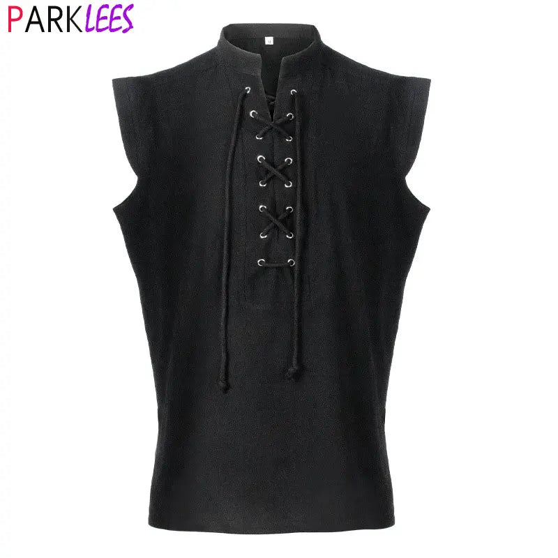 Men's Medieval Pirate Shirts Lace Up Sleeveless Renaissance Steampunk Shirt Men Gothic Victorian Halloween Cosplay Outfit