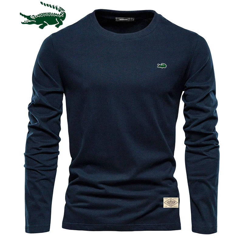 100% Cotton Long Sleeve T Shirt For Men Embroidery Casual Mens T-shirts High Quality Male Tops Classic Clothes Men's T-shirts