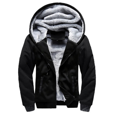 Men's Thicken Jacket Fleece Lining Winter Warm Hooded Coats Mens Windproof Full Zip Down Jackets Casual Outwear Sportswear