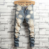 Distressed Ripped Jeans Men's Retro Blue Fashion Slim Motorcycle Trousers Male Hip-hop Street Male Hole Denim Pants