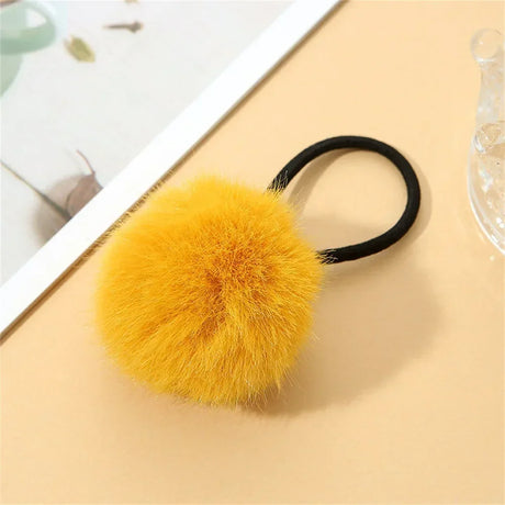 Cute Fur Ball Plush Hair Rope High Elastic Black Hair Ties With Pompom Women Toddler Girls Ponytail Holder Seamless Rubber Bands