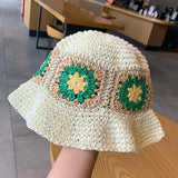 Summer Outdoor Paper Straw Hat Women Beach Holiday Sun Wide Brim Hand Woven Flowers Daisy Bucket Straw Hat