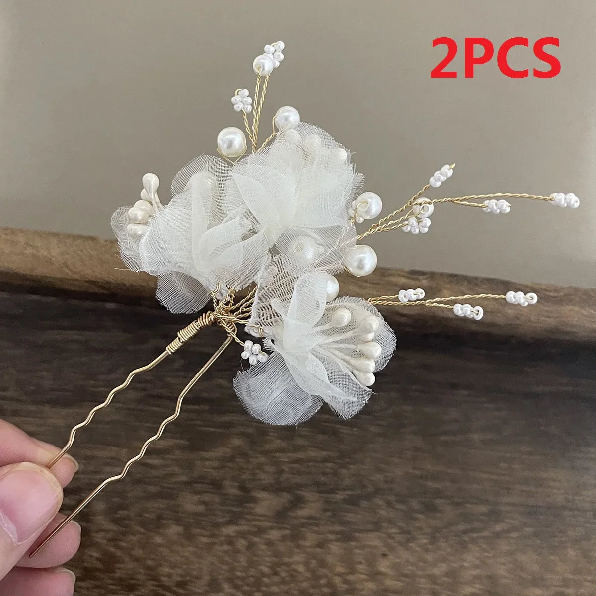 3PCS Flower Hairpin Bride Headdress For Women Pearl Mesh U-shaoped Hair Clips Fashion Girls Wedding Hair Accessories Jewelry