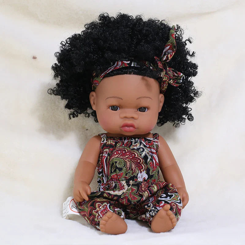 35cm Newborn Reborn African Doll Baby Simulation Soft Vinyl Children Lifelike Toys Christmas Birthday Toys Dolls for Babies