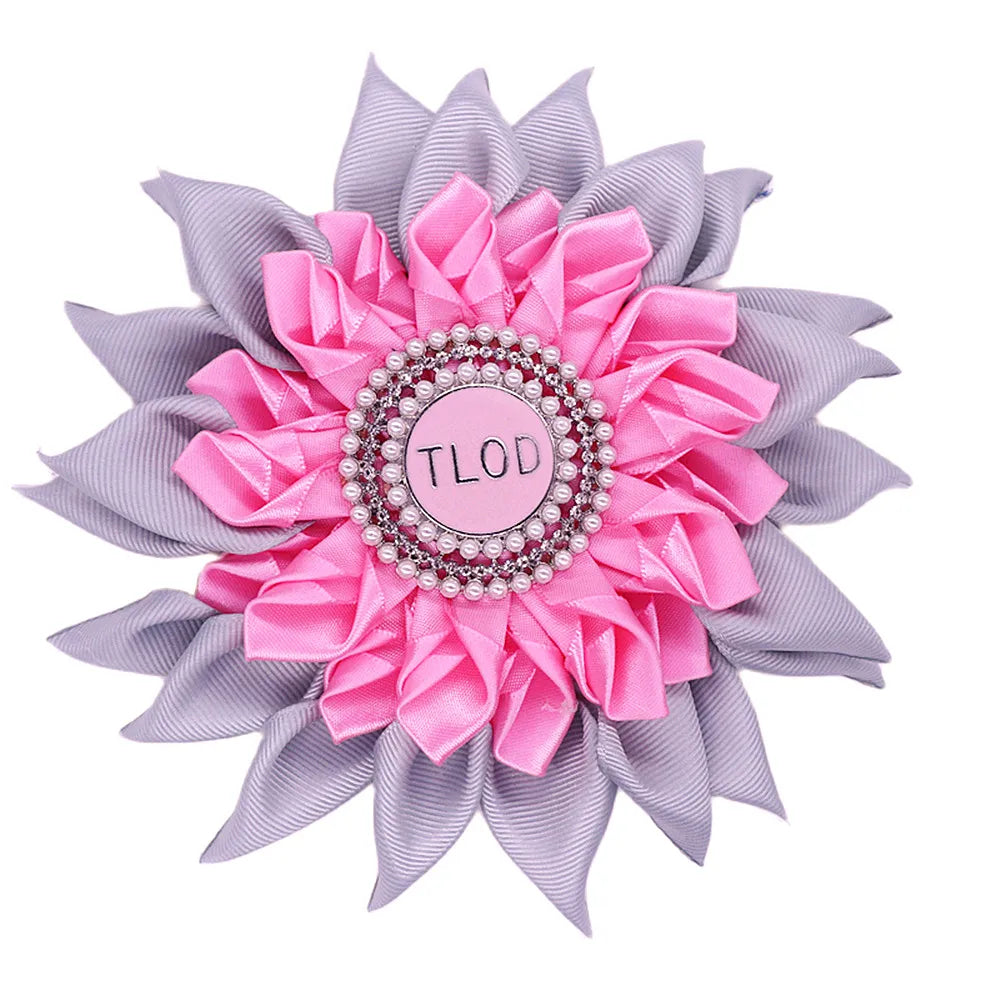 Pink Gray Satin Ribbon Sun Flower Corsage Design Group Top Ladies of Distinction TLOD Brooch For Gifts