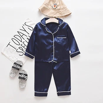 Toddler Girls Silk Satin Pajamas Sets Cartoon Kids Boys Pyjamas Baby Sleepwear Suit Girl Casual Home Wear Clothes Boy Loungewear